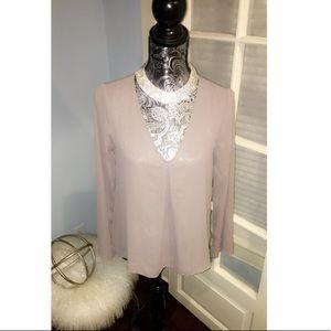 Taupe gorgeous long sleeve v-neck blouse